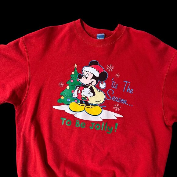 Disney Mickey Mouse Christmas Sweatshirt Tis The Season To Be Jolly Red XL - Picture 1 of 7